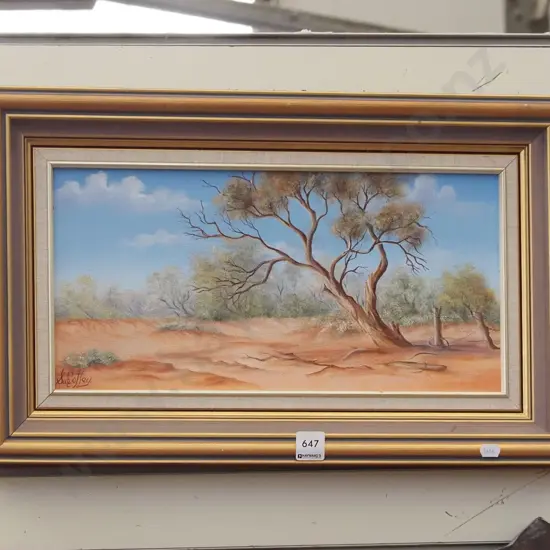 framed oil on board - outback landscape