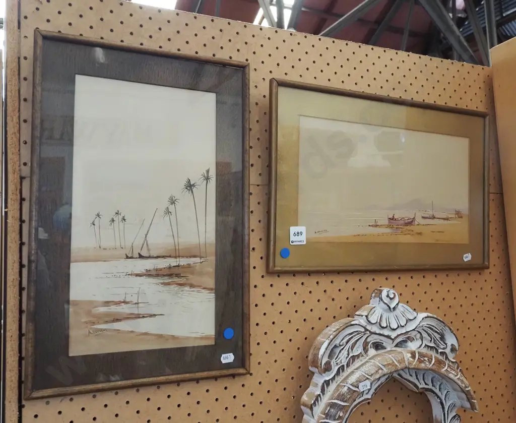 2x framed watercolours - boat scenes Image 1++
