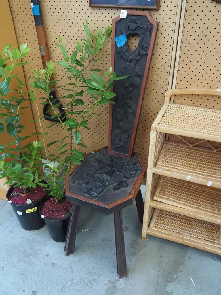 heavily chip carved high back spinning wheel chair Image 1++