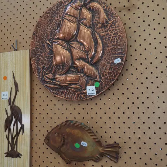 brass galleon, small brass fish wall art-green dots