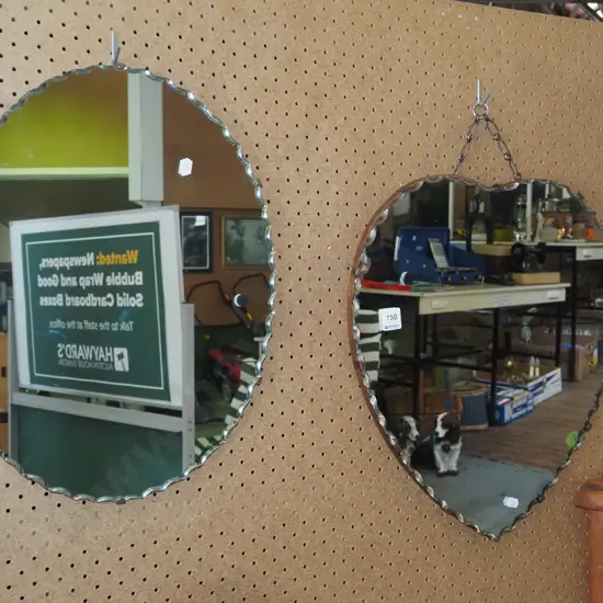 oval and heart shaped scalloped edge wall mirrors - black dots