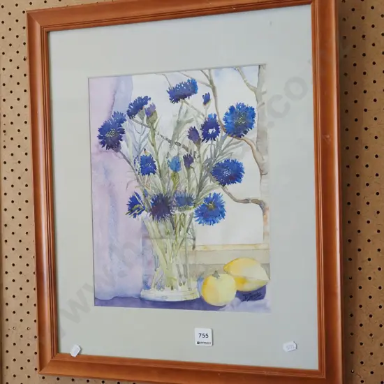 framed watercolour - flowers and lemons