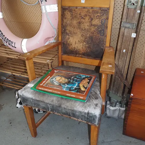 vintage leather and rimu armchair