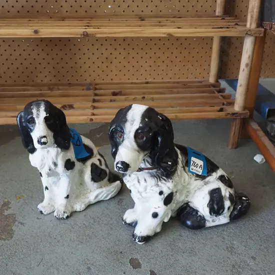 2x painted plaster dog figurines