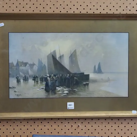framed print - fishing boats on shore