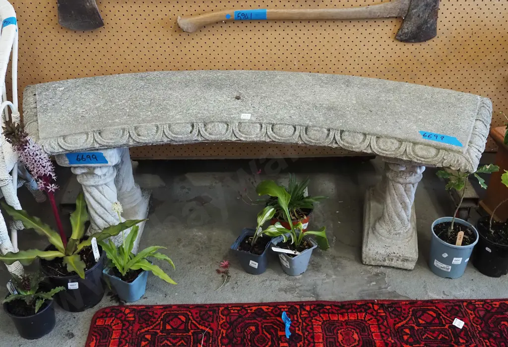 curved concrete garden bench seat Image 1++