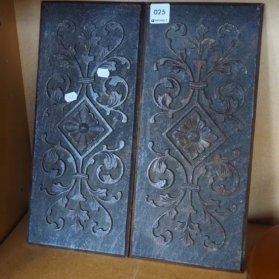 2x carved wooden oak  panels H340