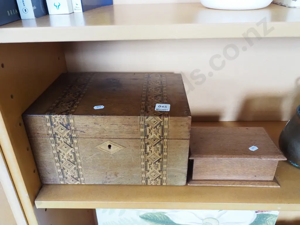 restorer's wood inlay writing box, 1 other box Image 1++