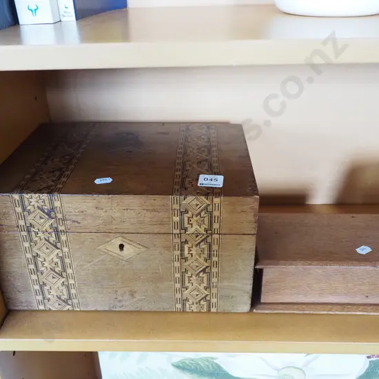 restorer's wood inlay writing box, 1 other box