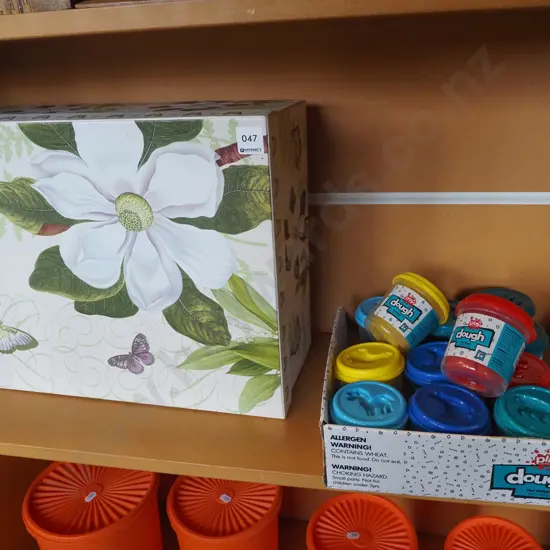 decorative storage box, tubs of Play Dough