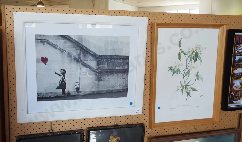 Bansky style print, rhododendron print - blue dots Image 1++