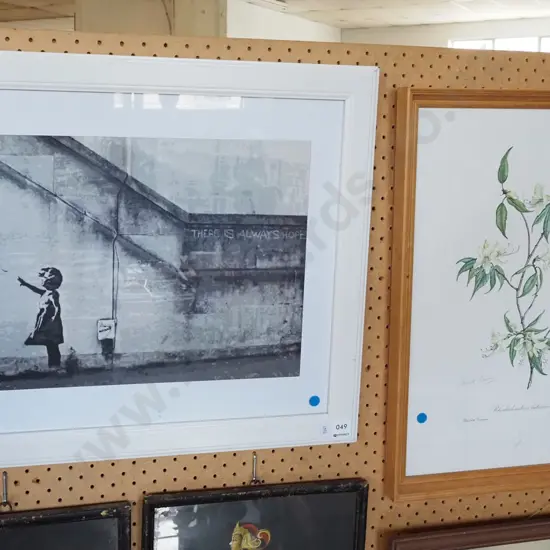 Bansky style print, rhododendron print - blue dots