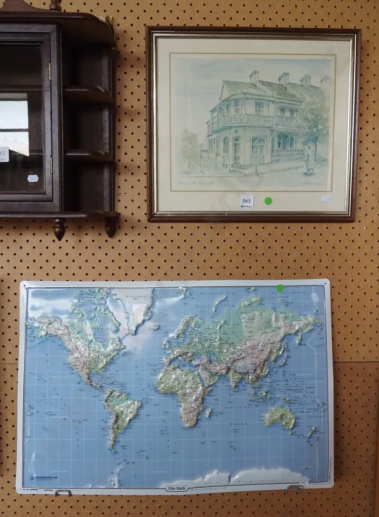 pressed tin map of the world, framed print - Paddington London - green dots Image 1++