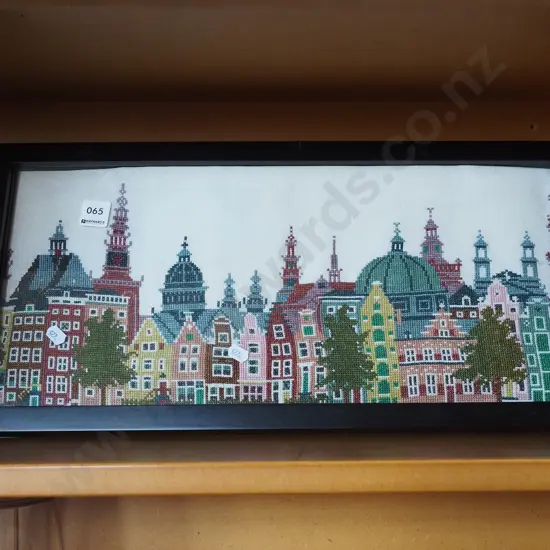 framed needlework - city scape