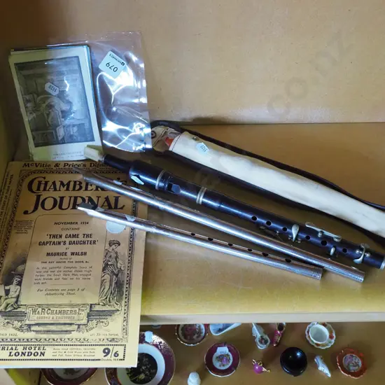 tin whistles, recorders, games journal, postcards