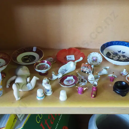 small ceramic doll, Limoges miniatures etc