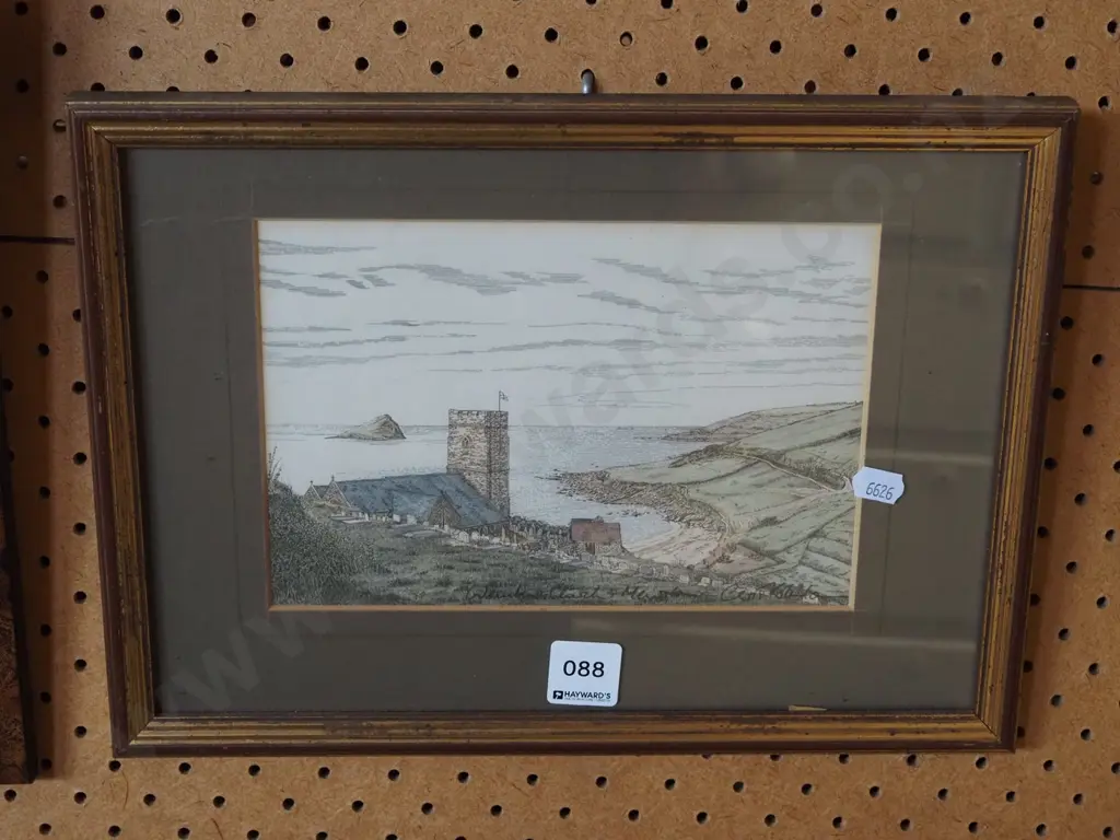 small framed signed print - coastal church Image 1++