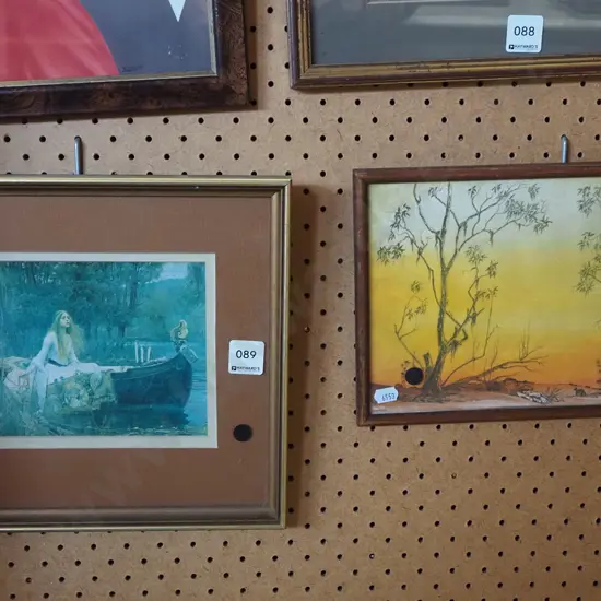 2x framed prints - woman and boat, Australian outback - black dots