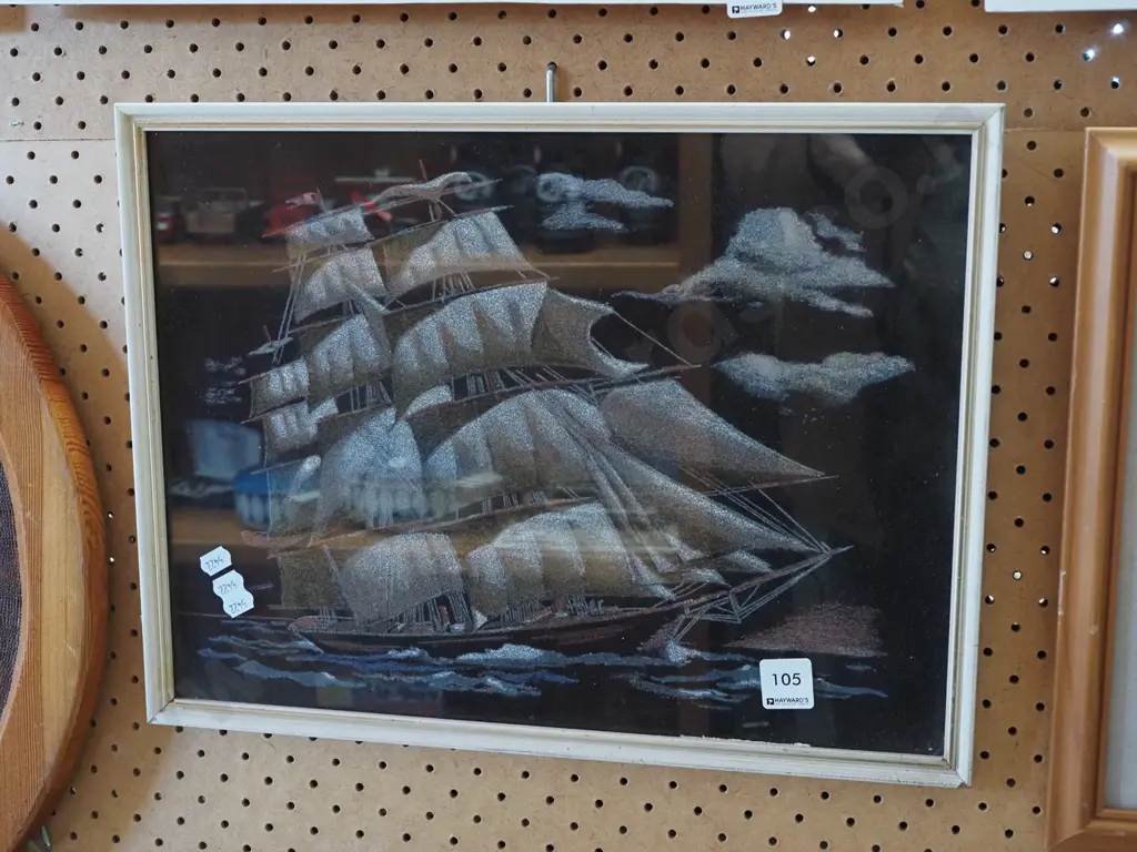 framed painting on fabric - sailing ship Image 1++