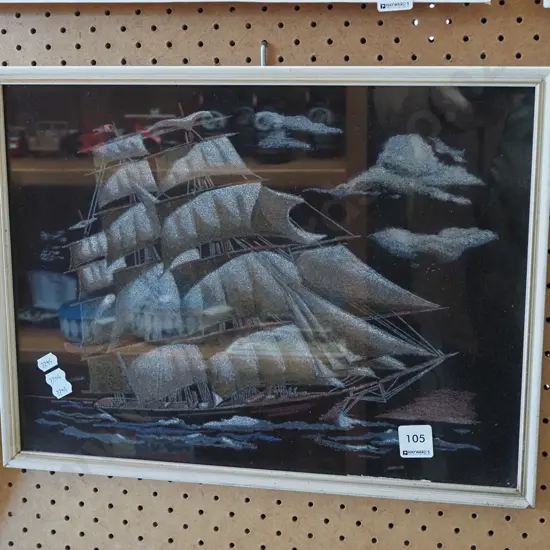 framed painting on fabric - sailing ship