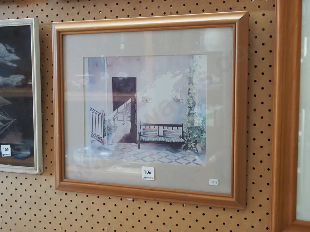 framed watercolour - door and day bed Image 1++