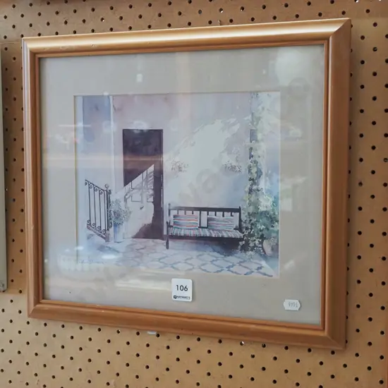 framed watercolour - door and day bed