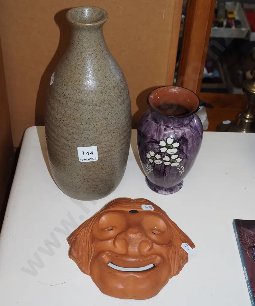 studio pottery bottle vase, ceramic mask, 1 other vase Bottle vase H280 Image 1++