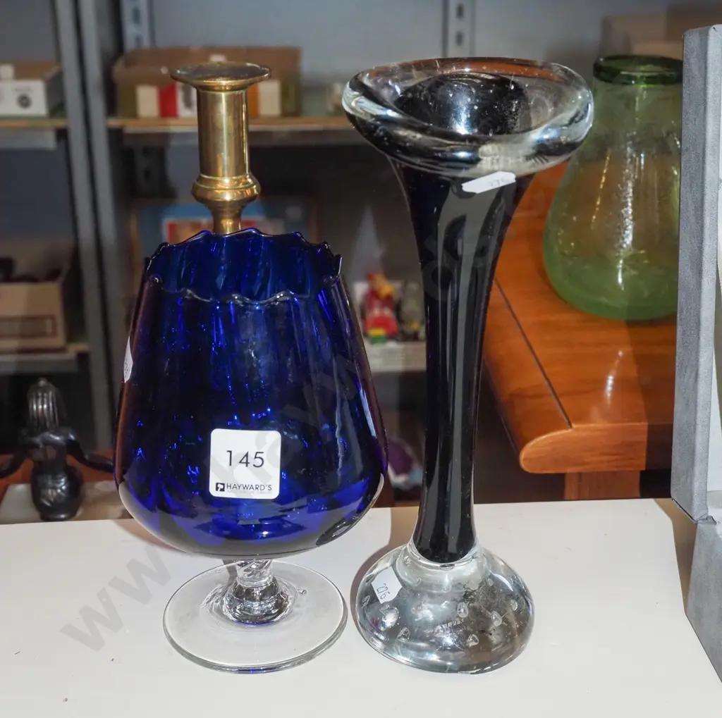 blue glass goblet, art glass vase H250 Image 1++