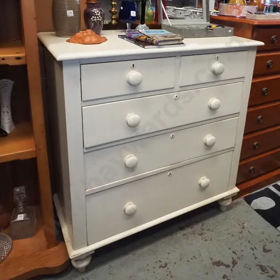hand painted kauri colonial 5 drawer chest with original locks - no key H1090 W985 D495