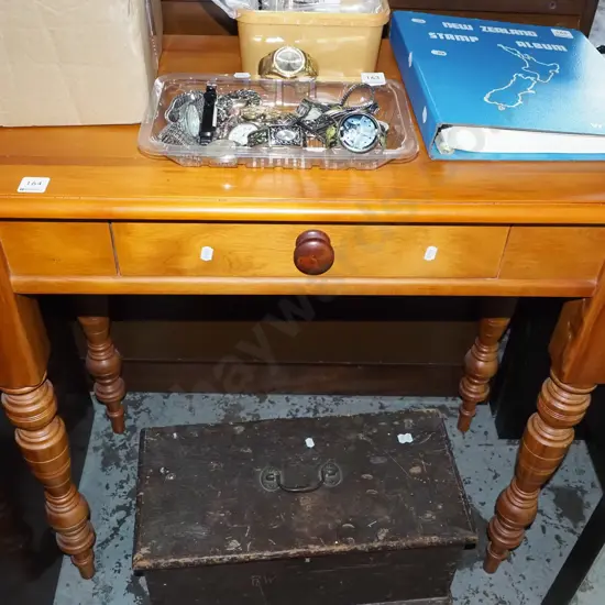 turned leg solid rimu reproduction single drawer hall table H780 W800 D400