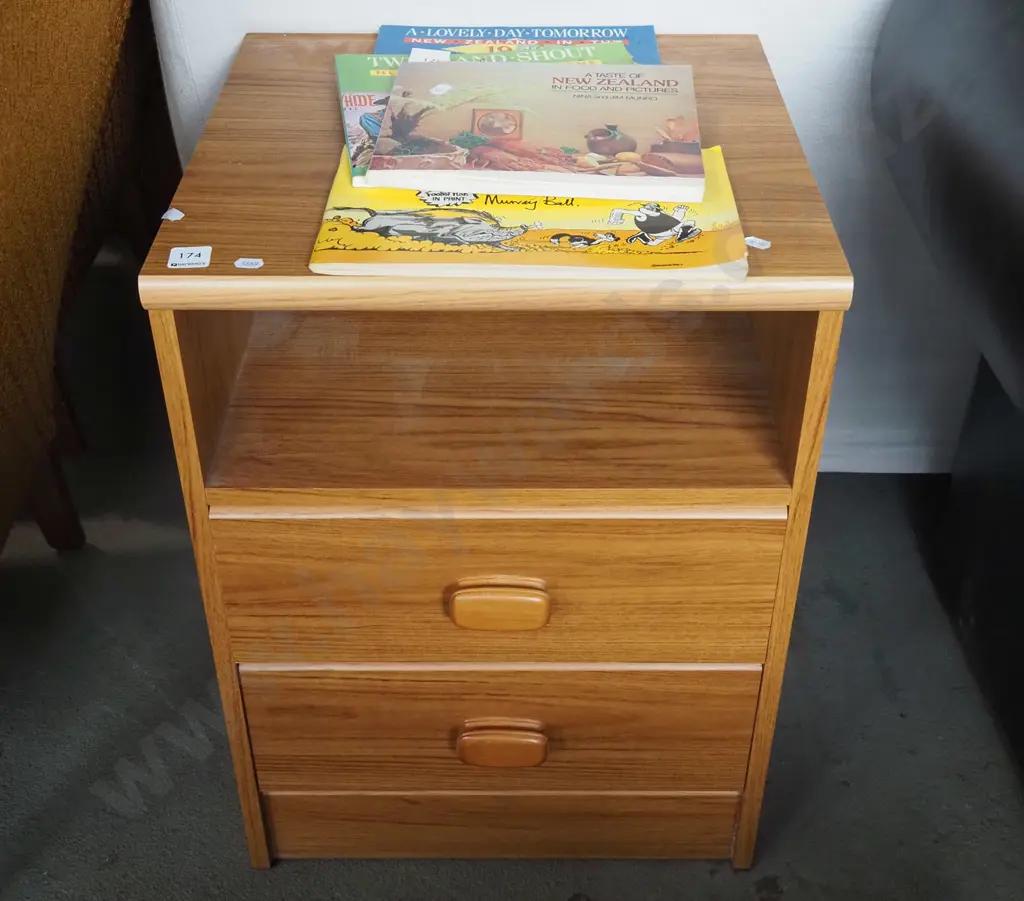 mdf faux wood veneer 2 drawer bedside cabinet Image 1++