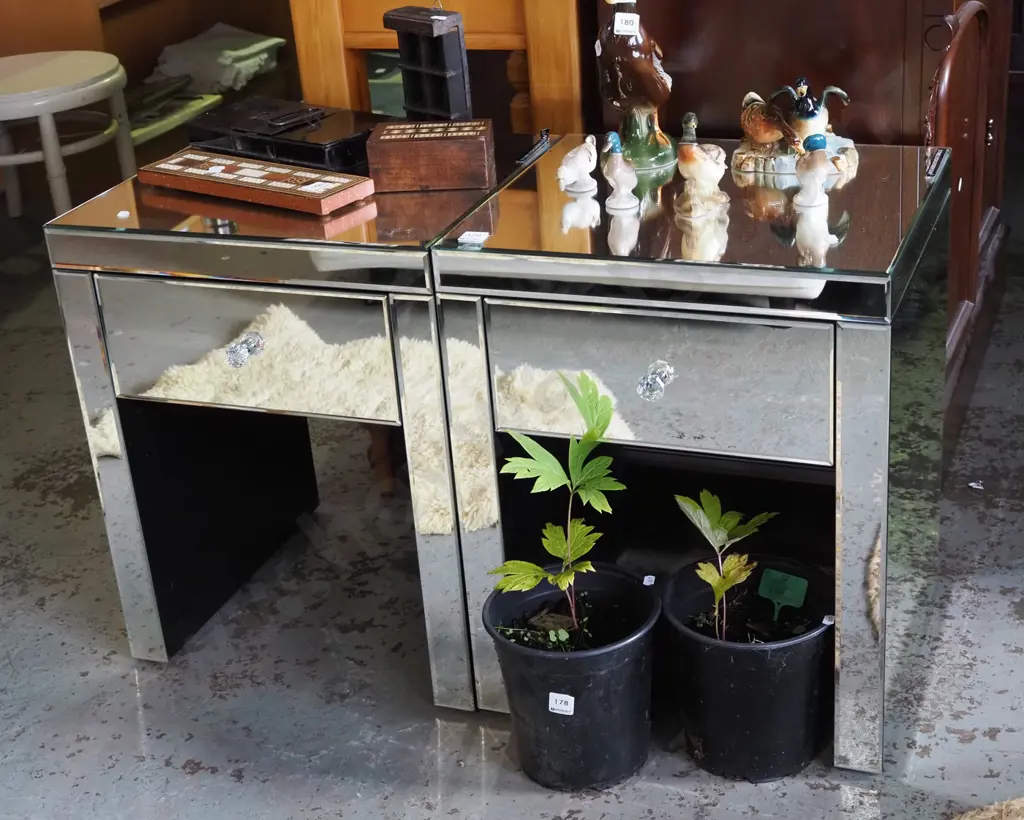 pair of bevelled edge mirrored single drawer single drawer bedside cabinets Image 1++