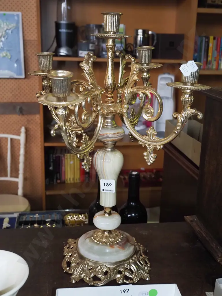 polished marble and brass candelabra H440 Image 1++