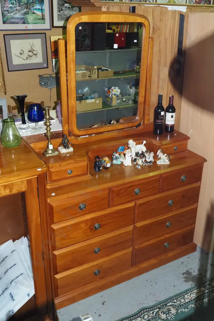 solid pine 11 drawer mirror back dresser - excellent condition H1810 W230 D420 Image 1++