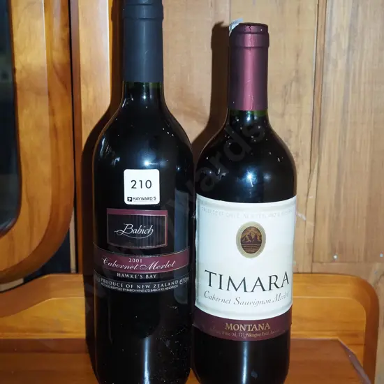 2x bottles of wine; Babich cabernet merlot 2001, Timara cabernet sauvignon merlot 