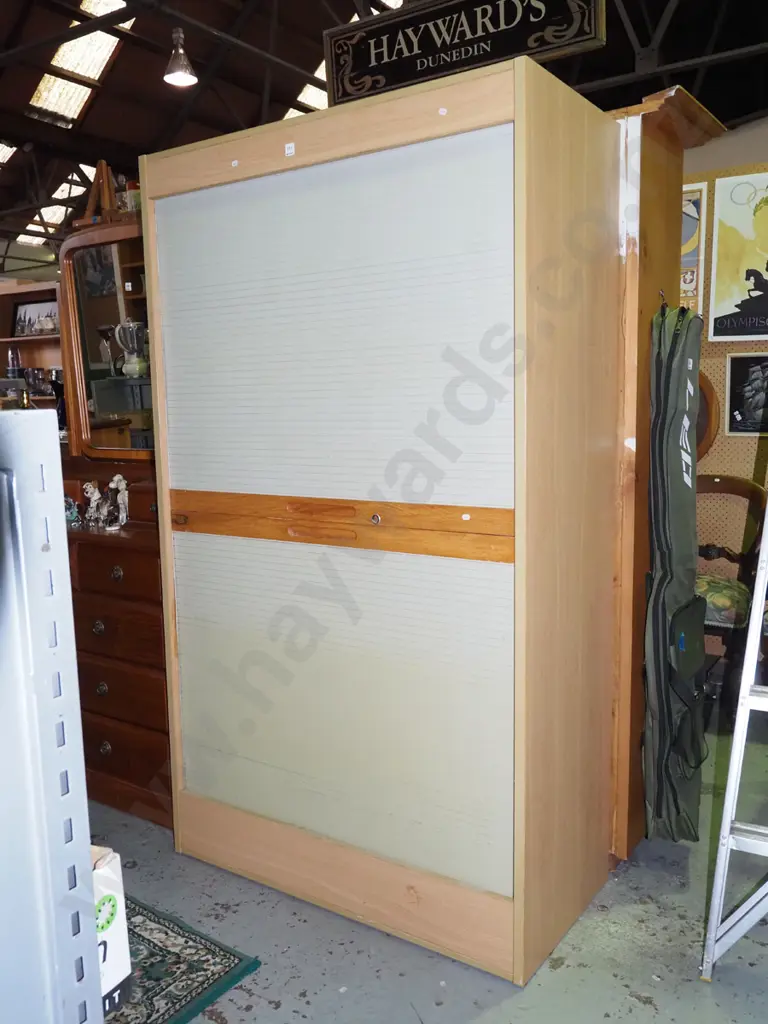 pine and dual tambour door office cabinet with pull out desk H1840 W1050 D500 Image 1++