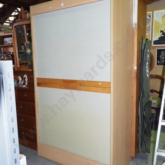 pine and dual tambour door office cabinet with pull out desk H1840 W1050 D500