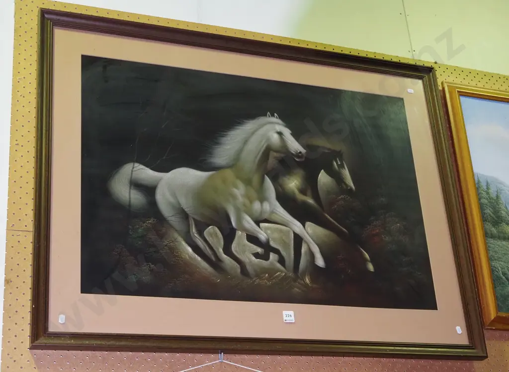 framed acrylic on velvet - horses running free Image 1++
