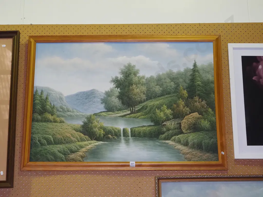 framed oil on board - pond and country side scene Image 1++
