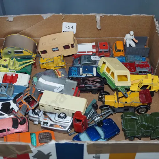 box of toy vehicles