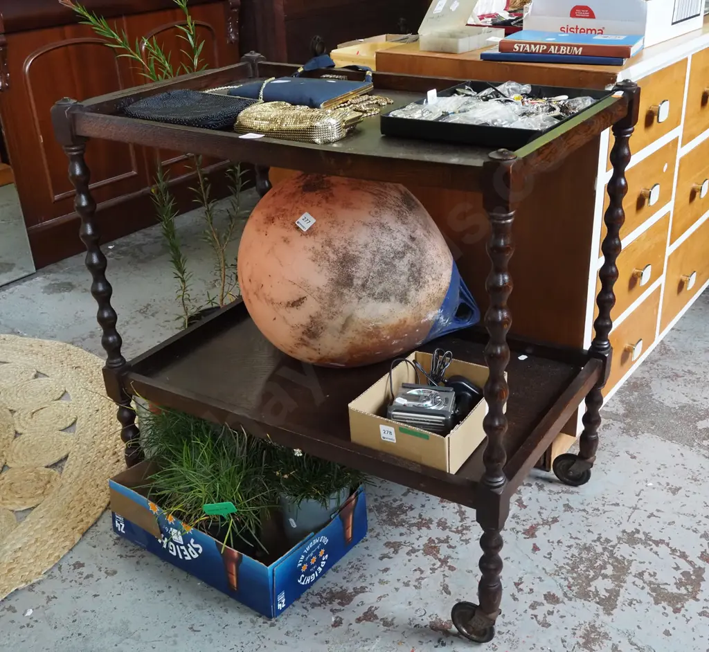 dark stained oak tea trolley Image 1++