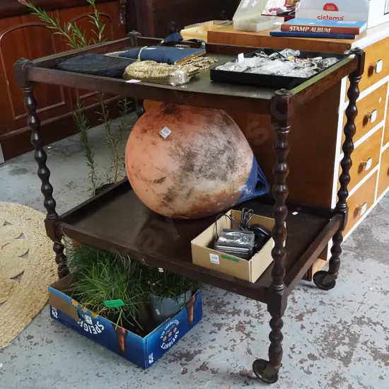 dark stained oak tea trolley