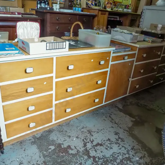 very large mid century sideboard with 1 door and 15 drawers H760 W2530 D450