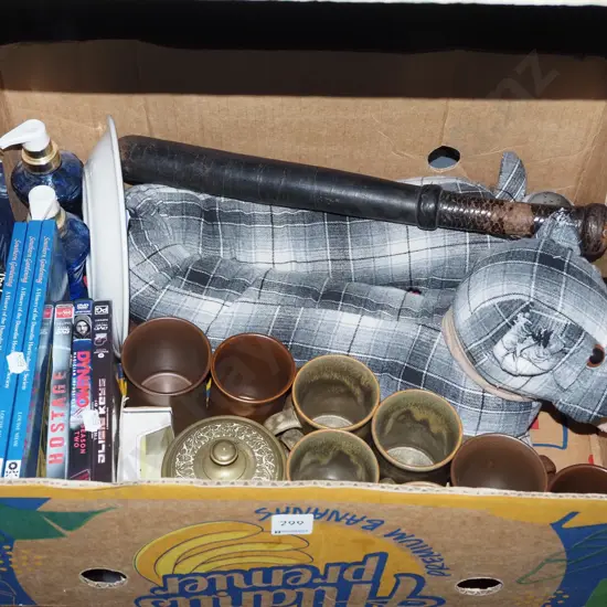 box; foam truncheon, Temuka cups, draft stopper etc