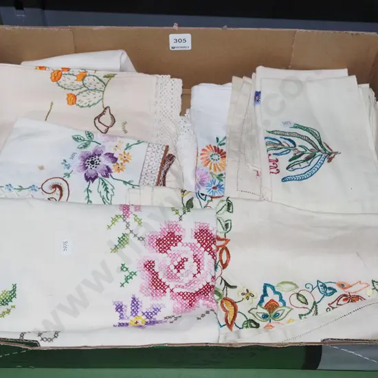 box; hand worked linen