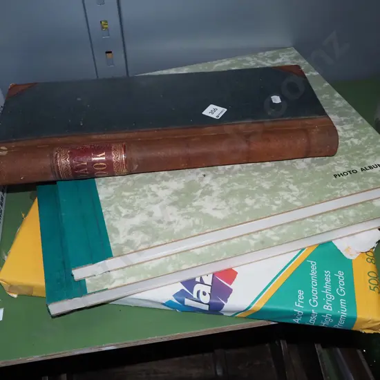 2x photo albums, leather bound day book etc