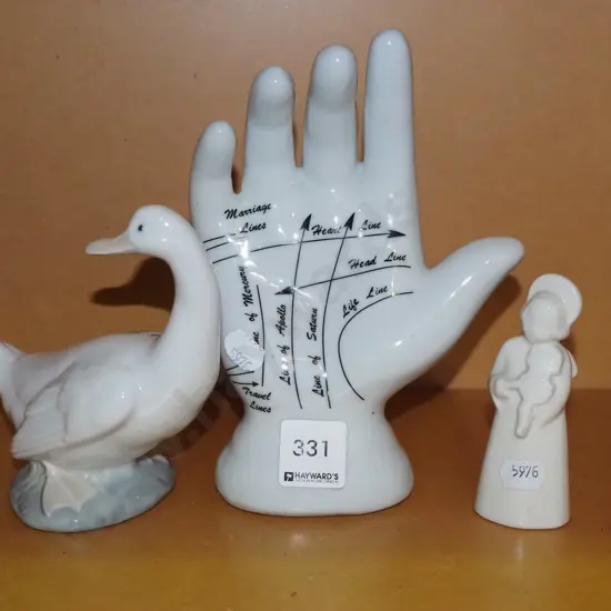 ceramic palmistry hand, Nao duck figurine H200