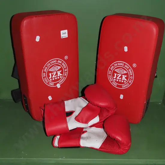 kick boxing gloves, pads