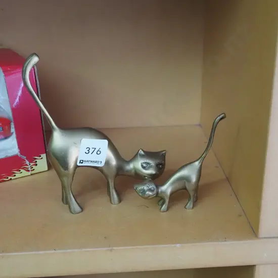 2x small brass cat figurines H150