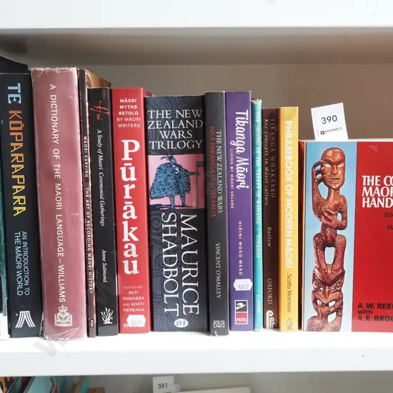 shelf of Maori books
